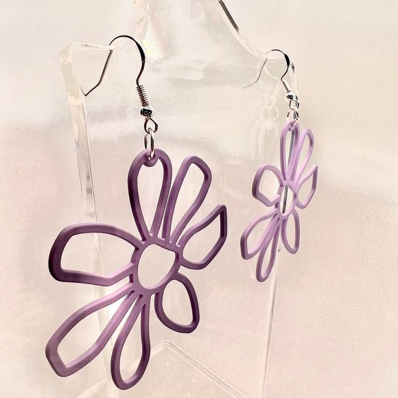 Large Purple Flower Earrings - Barbie Earrings - Statement Earring - Y2K Earring - Picture 3 of 9